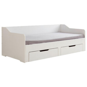 BED 90/180 cm x 200 cm, wit houten materiaal