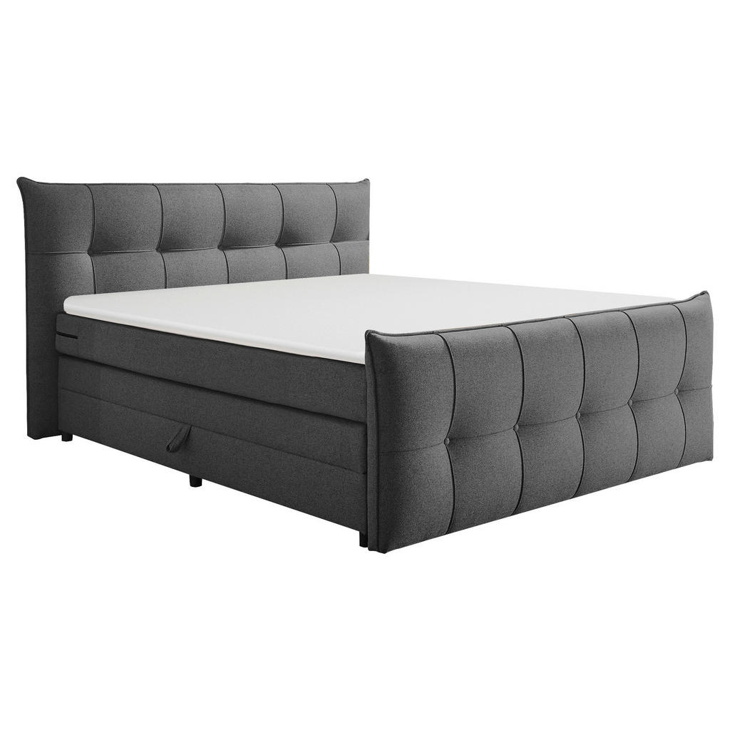BOXSPRINGBED 160 cm x 200 cm, textiel, houtmateriaal antraciet