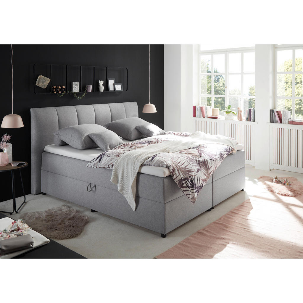 BOXSPRINGBED 180 cm x 200 cm, grijs textiel