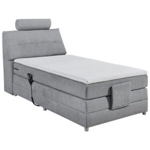 BOXSPRINGBED 120 cm x 200 cm, textiel, lichtgrijs houtmateriaal
