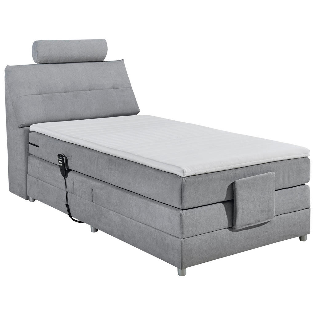 BOXSPRINGBED 120 cm x 200 cm, textiel, lichtgrijs houtmateriaal