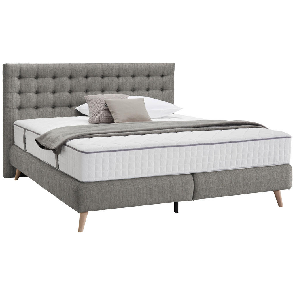 BOXSPRINGBED 160 cm x 200 cm, lichtgrijs textiel