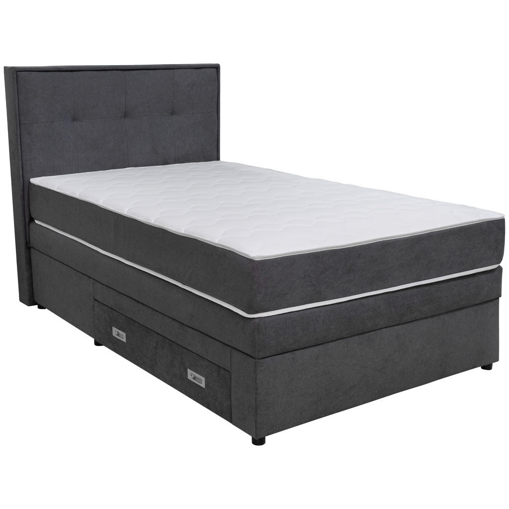 BOXSPRING BED 120 cm x 200 cm, hout, textiel, houtmateriaal donkergrijs