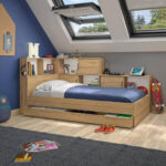 BED MET LADE 90 cm x 200 cm, wit, ambachtelijk eiken thumbnail 2