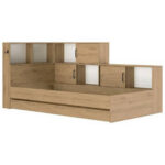 BED MET LADE 90 cm x 200 cm, wit, ambachtelijk eiken thumbnail 6