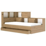 BED MET LADE 90 cm x 200 cm, wit, ambachtelijk eiken thumbnail 7