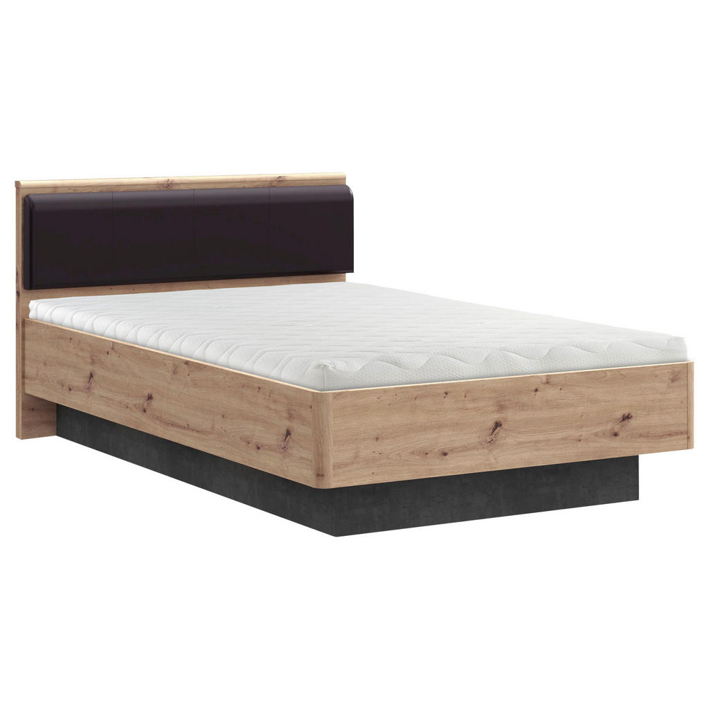 BED 140 cm x 200 cm, houtmateriaal zwart, donkergrijs, ambachtelijk eiken