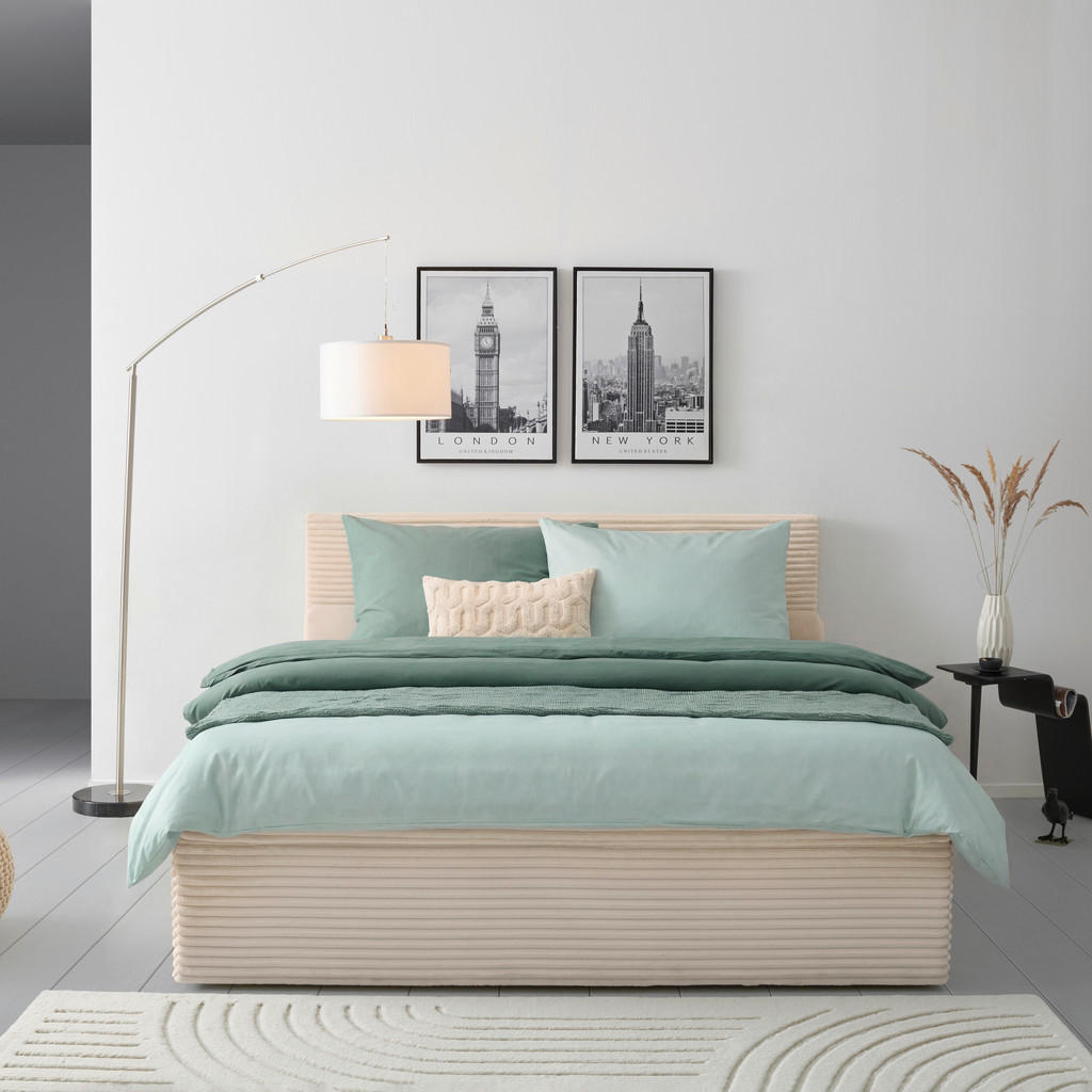 BED MET MATRAS x, hout, wit textiel