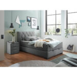 BED MET MATRAS 120 cm x 200 cm, textiel, materiaal hout antraciet thumbnail 2