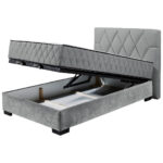 BED MET MATRAS 120 cm x 200 cm, textiel, materiaal hout antraciet thumbnail 3