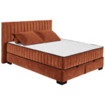 BED MET MATRAS 160 cm x 200 cm, textiel, cognackleurig houtmateriaal thumbnail 4