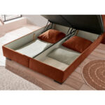 BED MET MATRAS 160 cm x 200 cm, textiel, cognackleurig houtmateriaal thumbnail 5