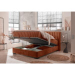 BED MET MATRAS 160 cm x 200 cm, textiel, cognackleurig houtmateriaal thumbnail 6