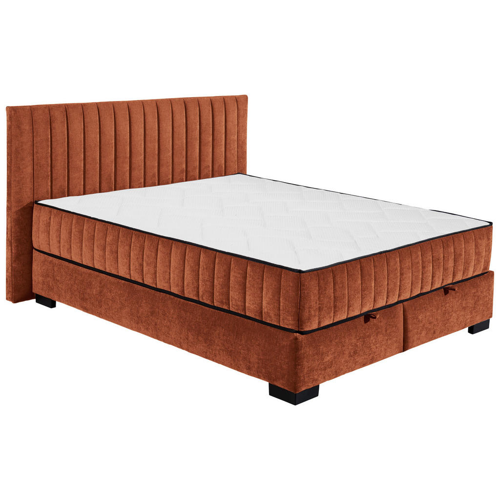BED MET MATRAS 160 cm x 200 cm, textiel, cognackleurig houtmateriaal