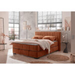 BED MET MATRAS 160 cm x 200 cm, textiel, cognackleurig houtmateriaal thumbnail 2