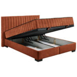 BED MET MATRAS 160 cm x 200 cm, textiel, cognackleurig houtmateriaal thumbnail 3