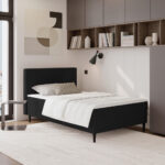 BED MET MATRAS 120 cm x 200 cm, zwart textiel thumbnail 1
