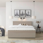 BED MET MATRAS 160 cm x 200 cm, bruin textiel thumbnail 2