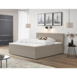 BED MET MATRAS 160 cm x 200 cm, bruin textiel thumbnail 1
