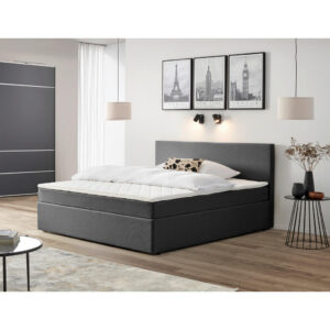 BED MET MATRAS 200 cm x 200 cm, hout, textiel, houtmateriaal grijs