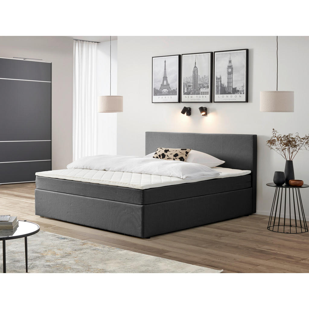 BED MET MATRAS 200 cm x 200 cm, hout, textiel, houtmateriaal grijs