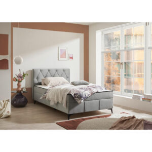 BED MET MATRAS 120 cm x 200 cm, textiel, materiaal hout grijs