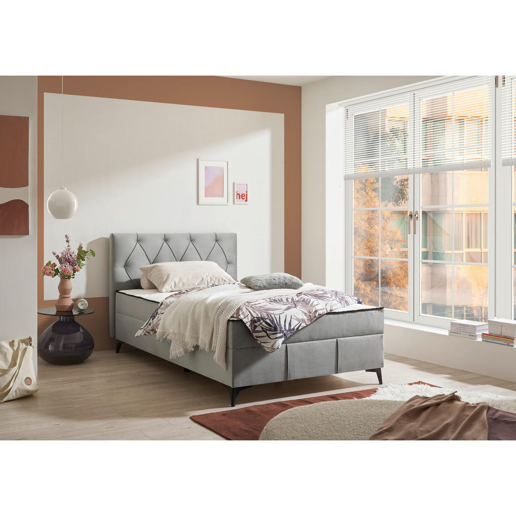 BED MET MATRAS 120 cm x 200 cm, textiel, materiaal hout grijs