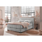 BED MET MATRAS 160 cm x 200 cm, textiel, materiaal hout lichtgrijs thumbnail 2