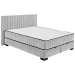 BED MET MATRAS 160 cm x 200 cm, textiel, materiaal hout lichtgrijs thumbnail 1