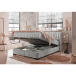 BED MET MATRAS 160 cm x 200 cm, textiel, materiaal hout lichtgrijs thumbnail 4