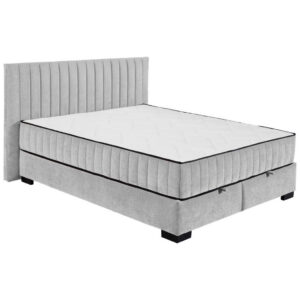 BED MET MATRAS 160 cm x 200 cm, textiel, materiaal hout lichtgrijs