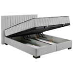 BED MET MATRAS 160 cm x 200 cm, textiel, materiaal hout lichtgrijs thumbnail 5