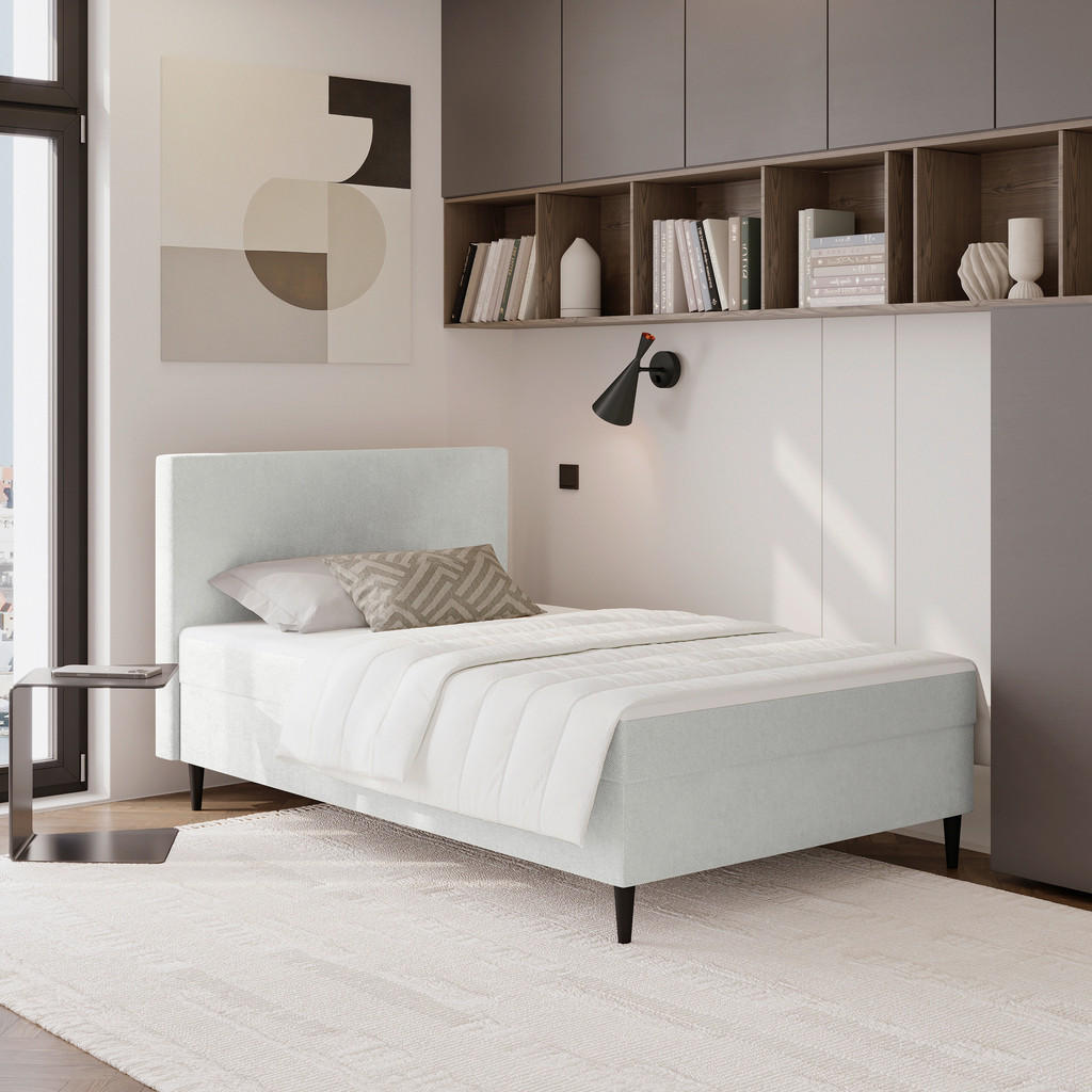 BED MET MATRAS 120 cm x 200 cm, textiel grijs