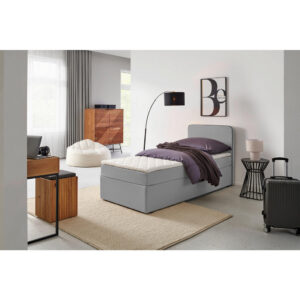 BED MET MATRAS 90 cm x 200 cm, lichtgrijs textiel