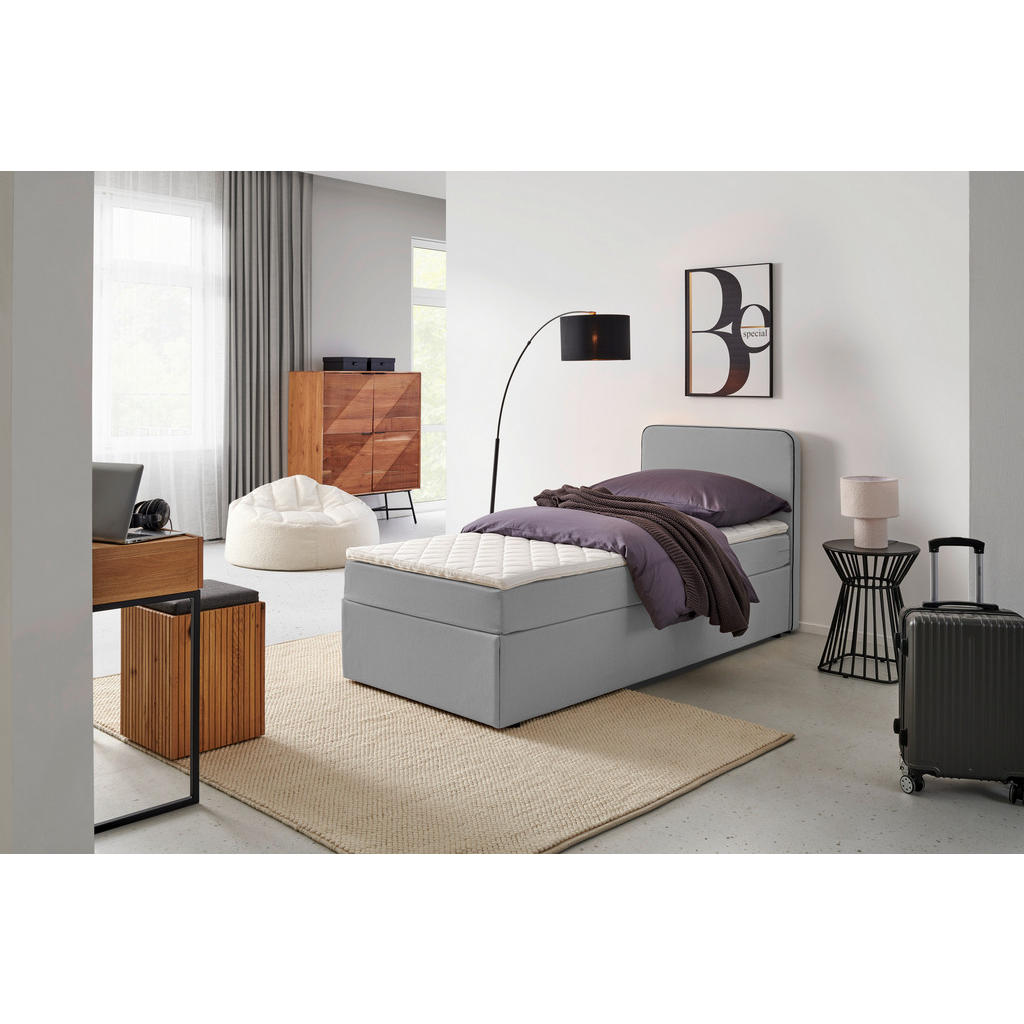 BED MET MATRAS 90 cm x 200 cm, lichtgrijs textiel