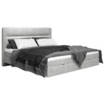 BED MET MATRAS 140 cm x 200 cm, hout, textiel, houtmateriaal lichtgrijs thumbnail 2