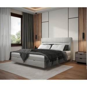 BED MET MATRAS 140 cm x 200 cm, hout, textiel, houtmateriaal lichtgrijs