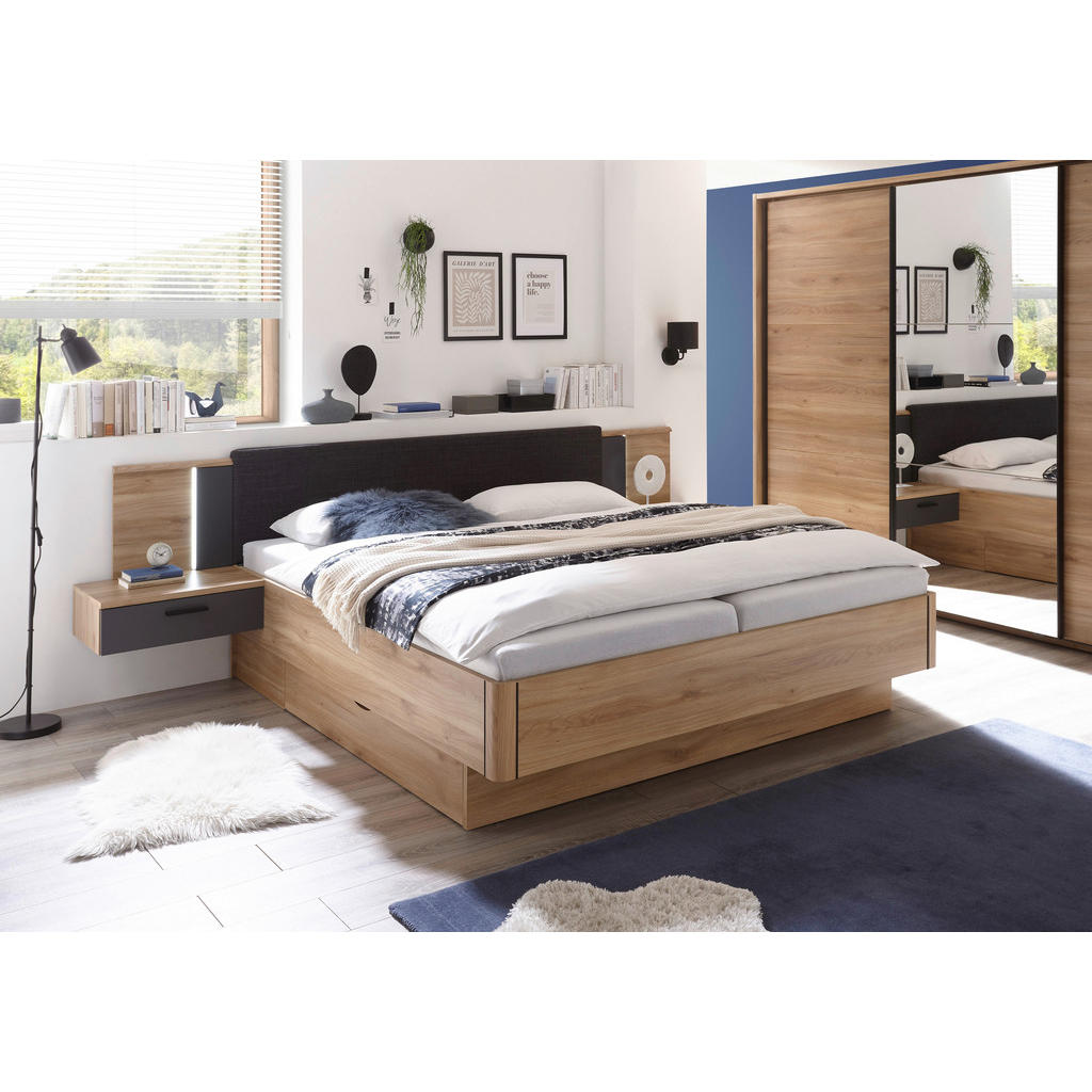 BEDDENSET x, houtmateriaal grafietkleur, eikenkleur