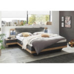 BEDDENSET 180 cm x 200 cm, textiel, houtmateriaal grafietkleur, eikenkleur thumbnail 2