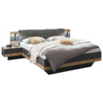 BEDDENSET 180 cm x 200 cm, textiel, houtmateriaal grafietkleur, eikenkleur thumbnail 1