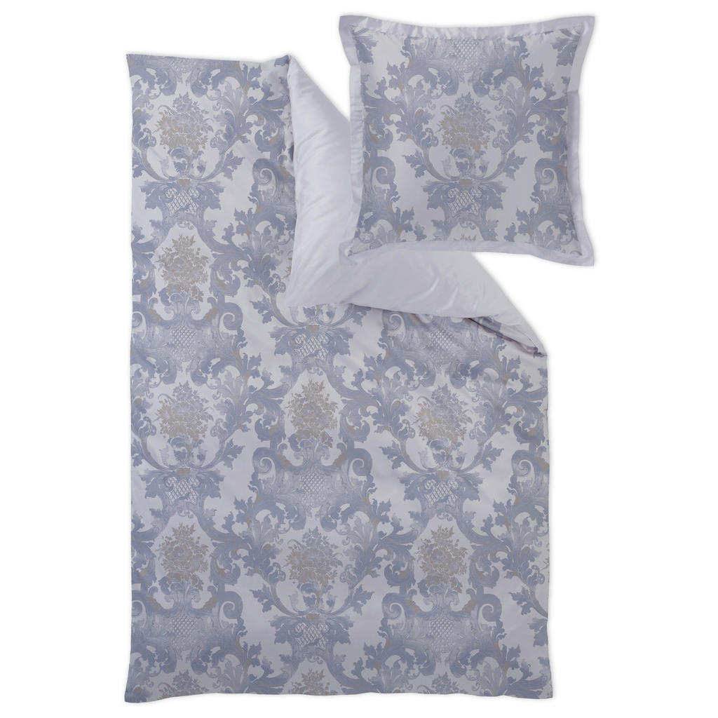 BEDDENGOED Lodewijk XIV. damastblauw, zilverkleur