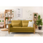 BANK MET BEDFUNCTIE, beukenkleuren, kariya houtkleuren, textiel thumbnail 2