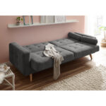BANK MET BEDFUNCTIE, grijs textiel, houten materiaal thumbnail 2