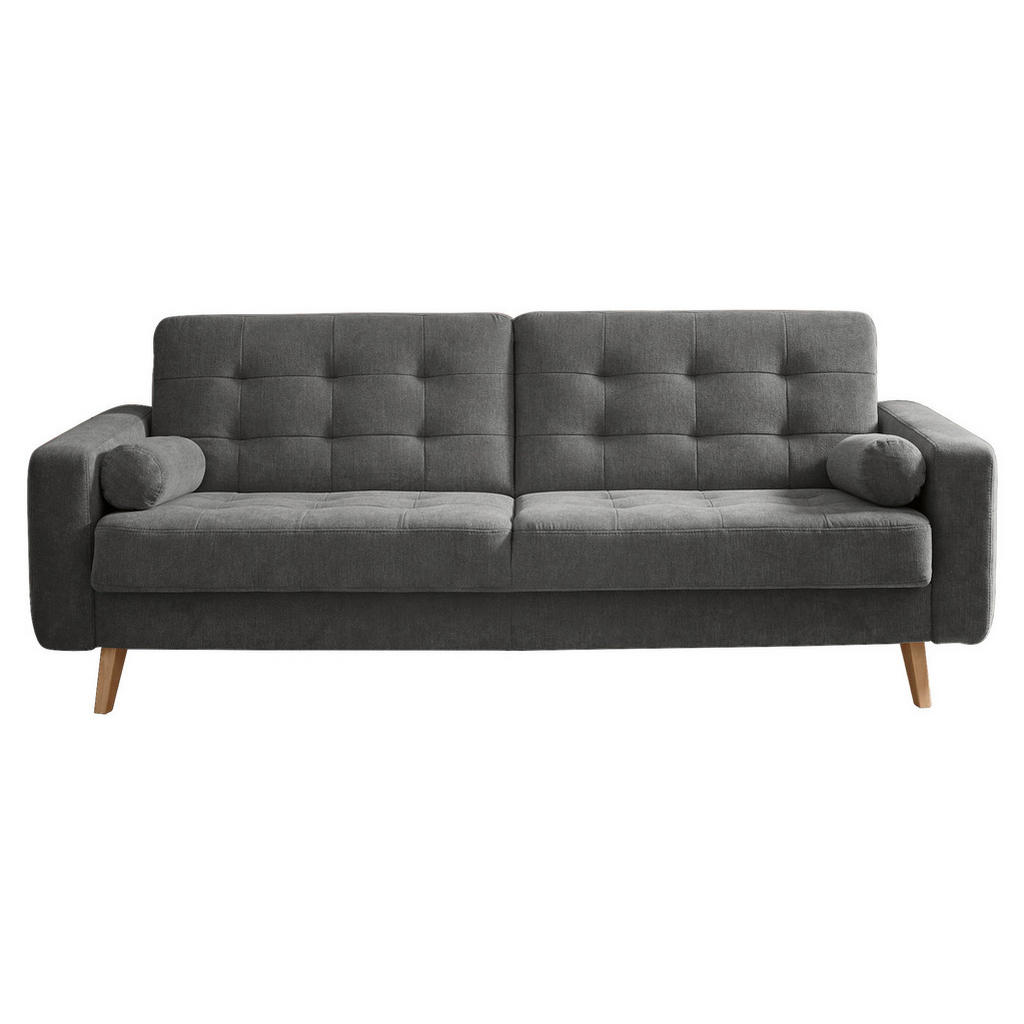 BANK MET BEDFUNCTIE, grijs textiel, houten materiaal