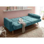 BANK MET BEDFUNCTIE, groen textiel, houten materiaal thumbnail 2