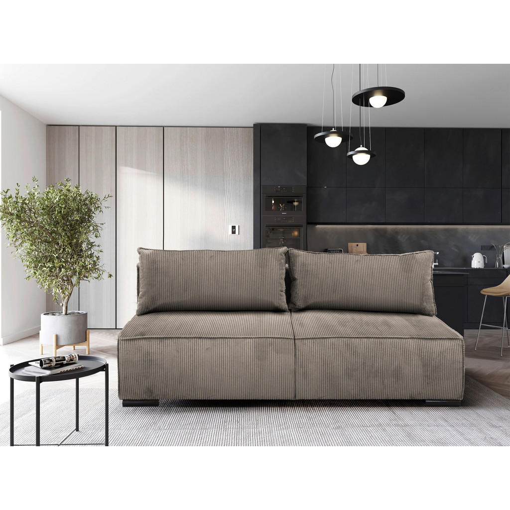 BANK MET BEDFUNCTIE, lichtbruin textiel