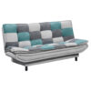 BANK MET BEDFUNCTIE, zilveren kleuren, turquoise, donkergrijs textiel, houten materiaal