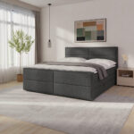 BOXSPRING BED 180 cm x 200 cm, hout, metaal, kunststof, textiel antraciet thumbnail 1