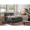 BOXSPRINGBED 180 cm x 200 cm, textiel, houtmateriaal antraciet