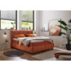 BOXSPRINGBED 180 cm x 200 cm, textiel, cognackleurig houtmateriaal